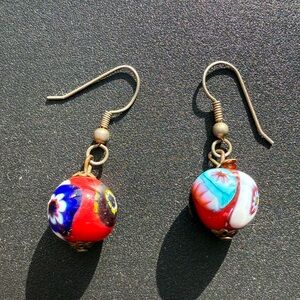 Vintage Murano Glass Millefiori Bead Earrings – Colorful Italian Drop Earrings